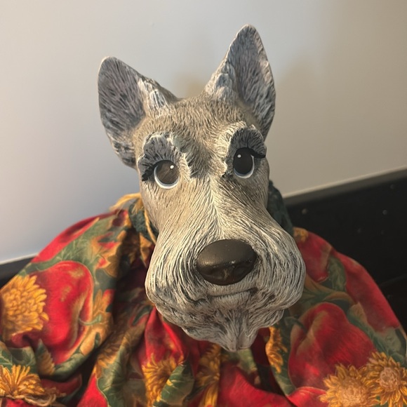 Adorable Porcelain & Stuffed Schnauzer Doll Animal Fall Christmas Collectible - Picture 2 of 12